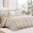 Andency Beige Ruffle Duvet Cover Queen(90x90Inch), 3 Pieces Ruffled Farmhouse Shabby Chic Duvet Cover for Girls Kids Women, Soft Microfiber Duvet Cover Set with Zipper Closure & Corner Ties