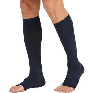 TOFLY 20-30mmHg Open Toe Compression Socks for Women & Men Portable Compression Stockings for Varicose Veins, Edema, Shin Splints, Nurses & Pregnant Relief Travel, Navy Blue M