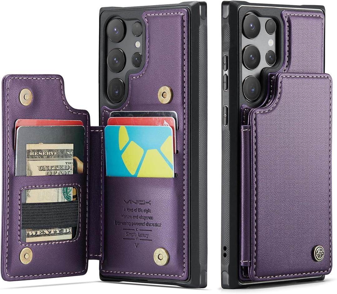 Vinich for Samsung Galaxy S25 Ultra Wallet Case with Card Holder, RFID Blocking Credit Slots Kickstand Shockproof Phone Cover for Women Men, Purple