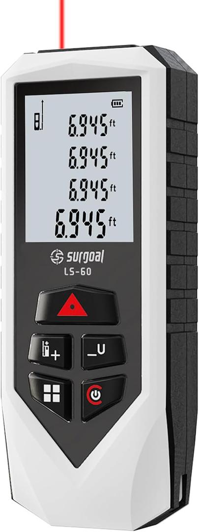 Laser Distance Meter 196ft Digital Laser Measuring Tool with LCD Backlit Display, Pythagorean Mode, Area & Volume Calculation, 2mm Accuracy, Class II, Electronic Tape Measure for DIY and Construction