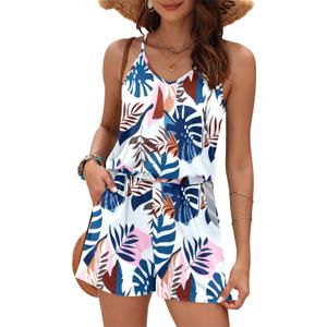 MISFAY Womens Summer Loose V Neck Spaghetti Strap Short Jumpsuit Rompers 2026 (L)