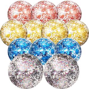 Lewtemi 12 Pcs Inflatable Glitter Beach Balls 16 Inch 24 Inch Shiny Giant Confetti Balls Swimming Pool Beach Toys Blow up Balloon Toys for Outdoor Summer Party Wedding Decor(Gold, Rose Gold, Purple)