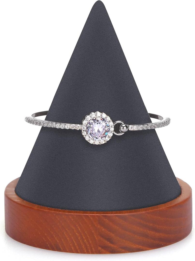 Conical Bracelet Bangle Watch Holder with Wooden Base Exquisite Size for Vendors Exhibit Trade Shows Retail Stores (Gray)