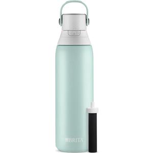 Brita Stainless Steel Premium Filtering Water Bottle, BPA-Free, Reusable, Insulated, Replaces 300 Plastic Water Bottles, Filter Lasts 2 Months or 40 Gallons, Includes 1 Filter, Glacier - 20 oz.