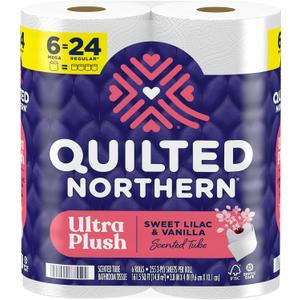 Quilted Northern Ultra Plush Toilet Paper with Sweet Lilac & Vanilla Scented Tube, 6 Mega Rolls = 24 Regular Rolls, 3 Ply Soft Toilet Tissue