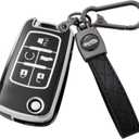 Key Fob Cover with Keychain for Buick Encore Camaro Equinox Impala Sonic Trax GMC Terrain Flip (Black)