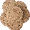 13.8" Round Corn Husk Placemats Set of 6 | Boho Rattan Woven Table Mats | Farmhouse Spring Plate Chargers Like Water Hyacinth, Seagrass for Wedding, Party, Christmas, Events