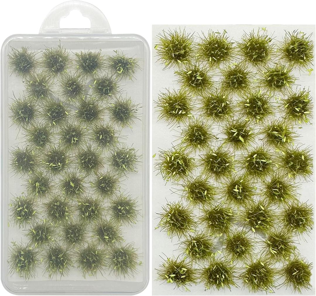 Woohome 32 PCS Miniature Grass Cluster, Tender Green Static Grass Tuft Model Vegetation Groups Static Grass Tufts for DIY Model Train Landscape Railroad Scenery Grass Tufts Flower (Style 7)