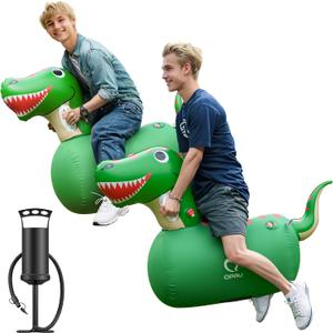 QPAU Inflatable Bouncy Dinosaur Toys 2 PCS with Hand Pump, Heavy Duty Giant Bouncy Pal, 220lbs Load Capacity, Ride On Bouncy Animal Hopper Toy, Indoor Outdoor Bouncers for Kids Girls Boys Ages 5+