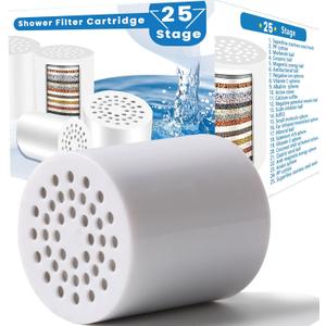 25 Stage Shower Filter Replacement Cartridge, 2 Pack Universal Cartridges for Hard Water Removes Chlorine, Heavy Metals, Iron & Sediments, Fit Any Similar Design Shower Water Filter