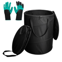 24 Gallons Collapsible Trash Can with Gloves, Camping Trash Can with Lid, Pop Up Garbage Can for Outdoor, Large Capacity Leaf Bags for Yard, Lawn, Reusable Garden Garbage Bag - Black