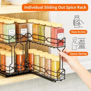 RCHYFEED Pull Out Spice Rack Organizer for Cabinet,2.1 Wx10.5 Dx8 H,3 Pack 2 Tier Heavy Duty Cabinet Spice Organizer,Tape or Screw Mount Perfect for Cabinet & Pantry,Jars Not Included