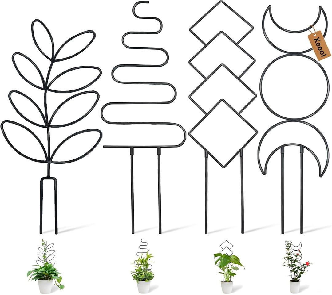 Larger 23inch Plant Trellis for Climbing Plants Indoor, Trellis for Potted Plants with Ties, Metal Climbing Plant Support for Houseplant Flower Pothos, 4 Different Panels, Black