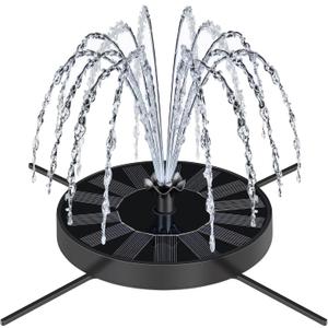SEIRMEP Solar Fountain Pump with Spray Height Adjustment, Upgrade Glass Solar Bird Bath Fountains with 6 Nozzles, Outdoor Solar Water Fountain Pump for Bird Bath, Garden, Pool, Pond