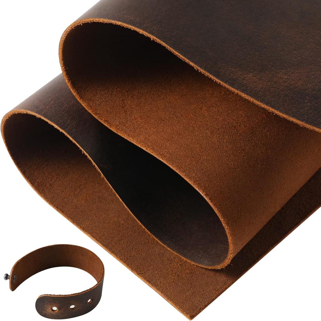 RingSun Genuine Leather Sheets for Crafts 12''X12'' Full Grain Leather Tooling Leather (2mm) Thick Cowhide Leather Pieces Square, Red Brown