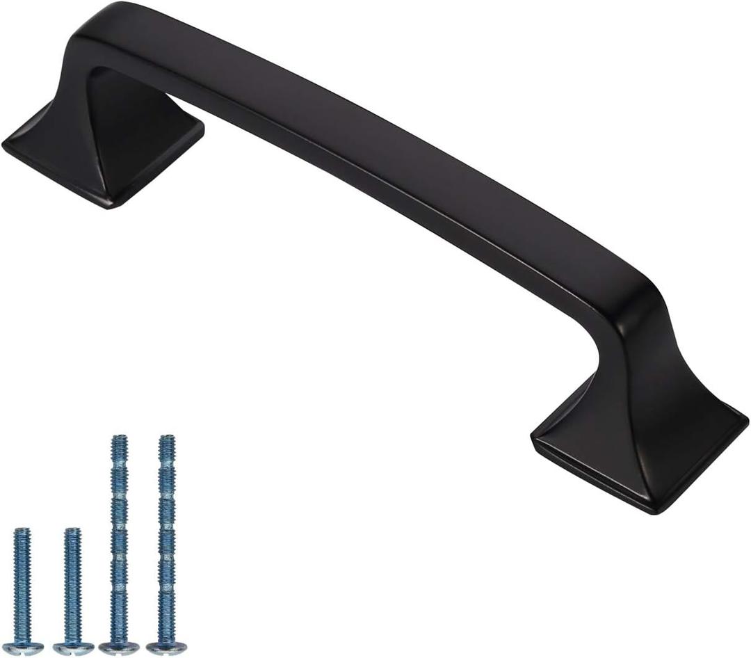 Amerdeco 10 Pack Matte Black 3 Inch(76mm) Hole Centers Kitchen Cabinet Pulls Hardware Kitchen Handles for Cabinets Cupboard Handles Drawer Pulls AM0002