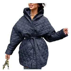 BTFBM Women Button Down Quilted Jacket Coat 2023 Fall Winter Fashion Belt Pockets Removable Padded Hood Puffer Outerwear S Navy