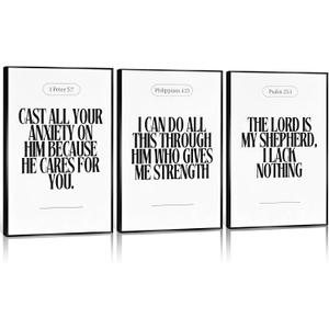 zxcvbn888 3Pcs Black and White Bible Verse Wall Art Christian Canvas Posters Faith Scripture Prints Inspirational Wall Decor Minimalist Jesus Pictures for Home Living Room Bedroom Unframed