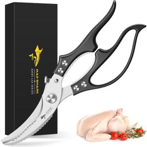 MAD SHARK Professional Heavy Duty Poultry Shears - Kitchen Shears for Spatchcocking Chicken and Meat Cutting, Multi-Purpose Kitchen Scissors for Food, Spring-loaded (Black)