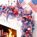 Waipfaru 6ft 4th of July Decorations Mesh Garland with Red White & Blue Balls and Wooden Star, 250th Anniversary Patriotic Garland for Independence Day Memorial Day Decorations