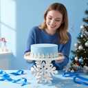 Lallisa 12" Snowflake Frozen Cake Stand White 3D Snowflake PVC Cake Decorations with Engraved Snow Themed Holder Winter Dessert Stand Centerpieces for Frozen Winter Birthday Party Supplies