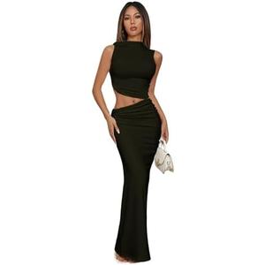 Verdusa Two Piece Sets For Women Going Out Tops and Bodycon Maxi Skirt Set Vacation Outfits ( X-Small, Black)