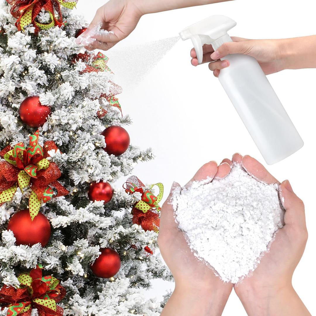 Instant Snow Flocking Powder with 1 Pack 500ml Spray Bottle, Self Adhesive Fake Snow for Christmas Tree, Wreath Garland, DIY Winter Village Decoration (4.4 Pounds)