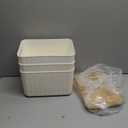 Ohmlove 4 Packs Storage Bins with Bamboo Lids - Plastic Storage Containers with Lids Stackable Storage BoxStorages Baskets for Organizing Desktop Closet Playroom Classroom Office,White