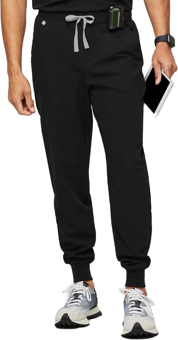 FIGS Tansen Jogger Scrub Pants for Men Slim Fit, 5 Pockets, 4-Way Stretch, Anti-Wrinkle (Tall, Medium, Black)