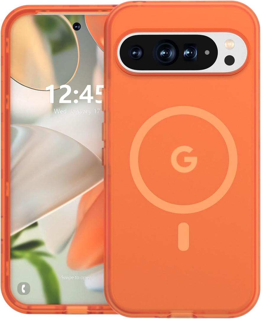 ANNSD for Google Pixel 9/9 Pro Case,Magnetic Matte Shockproof Cover,Translucent Full Body Protective Multilayer 3 in 1 Anti Drop Anti Scratch for Women Men(Matte Orange)