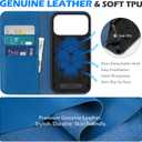 SHIELDON Case Wallet for iPhone 17 Pro Max 6.9-inch 2025 | Genuine Leather, Magnetic Closure, RFID Blocking Credit Card Slot, Kickstand, Foldable Full Protective Cover - Sapphire Blue