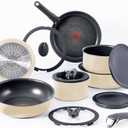 T-fal Ingenio Expertise Non Stick Cookware Set 14 Piece, Induction, Oven Broiler Safe 500F, Stackable Cookware, Pots and Pans, RV, Camping, Fry Pans, Dishwasher Safe, Detachable Handle, French Vanilla