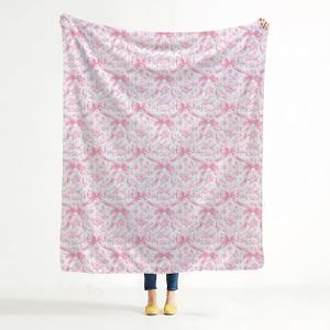 Pink Bow Floral Blanket,Grandmillennial Pink Bow Floral Throw Blanket for Home Bedroom Room Couch Bed Decor, 50x60 Inches (Color 02)