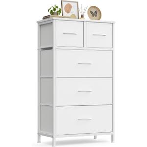 SONGMICS Tall Dresser for Bedroom, 5 Fabric Drawers with Steel Frame, 11.8"D x 19.9"W x 37.9"H