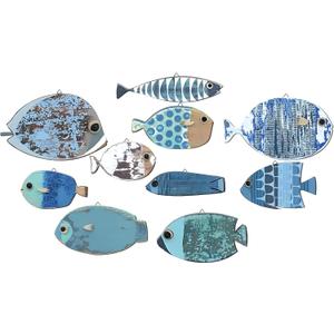 10 Pcs Fish Wall Decor Wooden School of Fish Wall Hanging Decor Wood Beach Wall Art Nautical Theme Bathroom Coastal Ocean Home Decorations Gifts, Not 3D Pattern