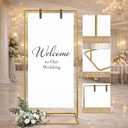 Wedding Welcome Sign Stand, Adjustable Metal Wedding Sign Holder with 2 Leather Straps, 4 Ground Stakes & Carry Bag, Sturdy Powder-Coated Steel Display Stand for Wedding Signs & Seating Chart(Gold)
