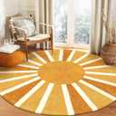  Lahome Boho Round Rugs - 4Ft Washable Non-Slip Small Round Area Rug Throw Soft Sofa Kids Nursery Room Rug Rainbow Sun Print Distressed Round Carpet for Bedroom Entryway Living Room Dining Room