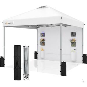 SANWAY 10x10 Pop Up Canopy with Sidewalls, Heavy Duty Instant Canopy Tent for Parties, Events, Camping, One Person Setup - Silver White