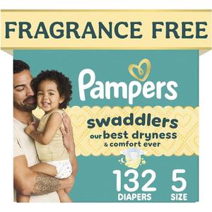 Swaddlers Diapers, Size 5 (20-37 lbs), 132 Count, Fragrance Free, Hypoallergenic, Absorbent, Pediatrician Recommended, Skin Safe