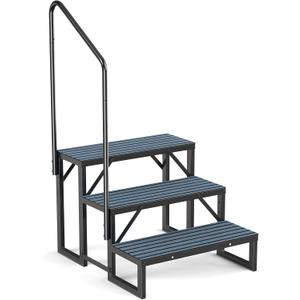 RV Steps Spa Steps with Handrail - 3 Step Hot Tub Steps Trailer Steps Mobile Home Stairs for 5th Wheel RV, Trailer, Hot Tub, Pool, Porch with Non-Slip Mats