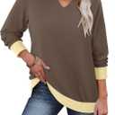 StunShow Women Sweatshirts Long Sleeve Shirts V Neck Casual Cute Loose Fit Lightweight Pullover Tops (L)