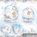 Baby Shower Party Supplies Set, We Can Bearly Wait Theme, 141 Pieces with Plates, Napkins, Cups and Tableware for 20 Guest Blue and Brown Bear Design Cuterly for Bear Babys Party