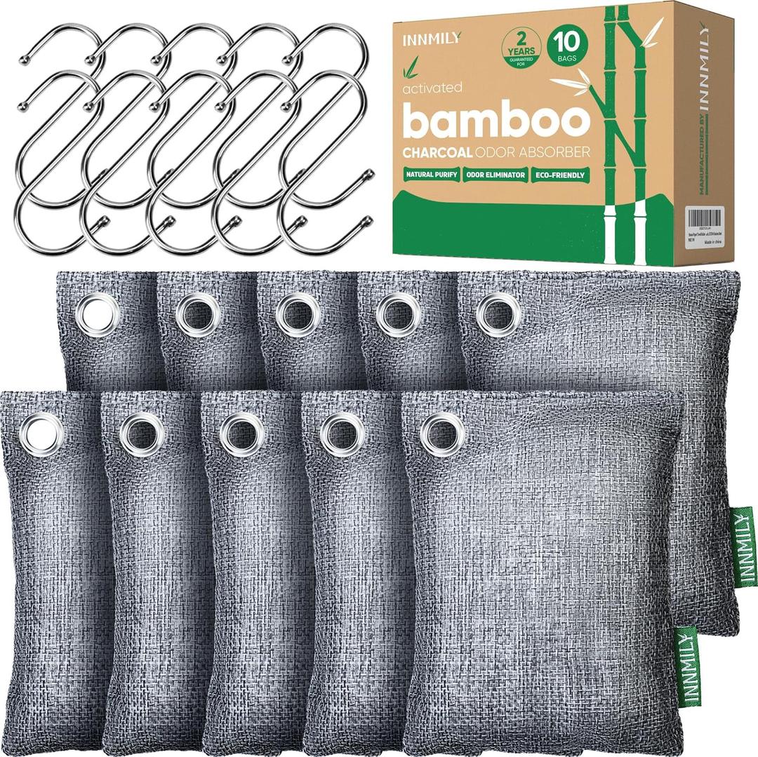 Activated Charcoal Odor Absorber, Odor Eliminator for Strong Odor,Bamboo Charcoal Air Purifying Bags for Home Car Closet Pet, Smoke Room Deodorizer (10 x 100g, Unscented) (10 x 100g)