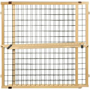 MYPET Extra-Wide Wire Mesh Dog Gate: 29.5-50" Wide. Pressure Mount. No Tools Needed. Puppy Gate 31" Tall, Expandable, Durable Pet Gates for Doorways, Sustainable Hardwood