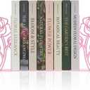 Metal Rose Flower Bookends  Novelty Book Ends with Rose Design, Floral Shelf Decor Decorative Bookends for Shelves Ideal Gift for Book Lovers (Pink)