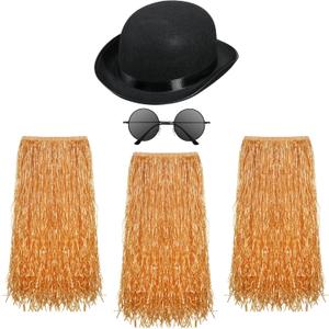 Jeyiour 5 Pcs Flowered Luau Hula Skirts & Accessories Set - 3 Skirts, UV Protection Round Sunglasses, Bowler Hat for Adults - Halloween, Tropical Party Costume - Unisex, Classic Color