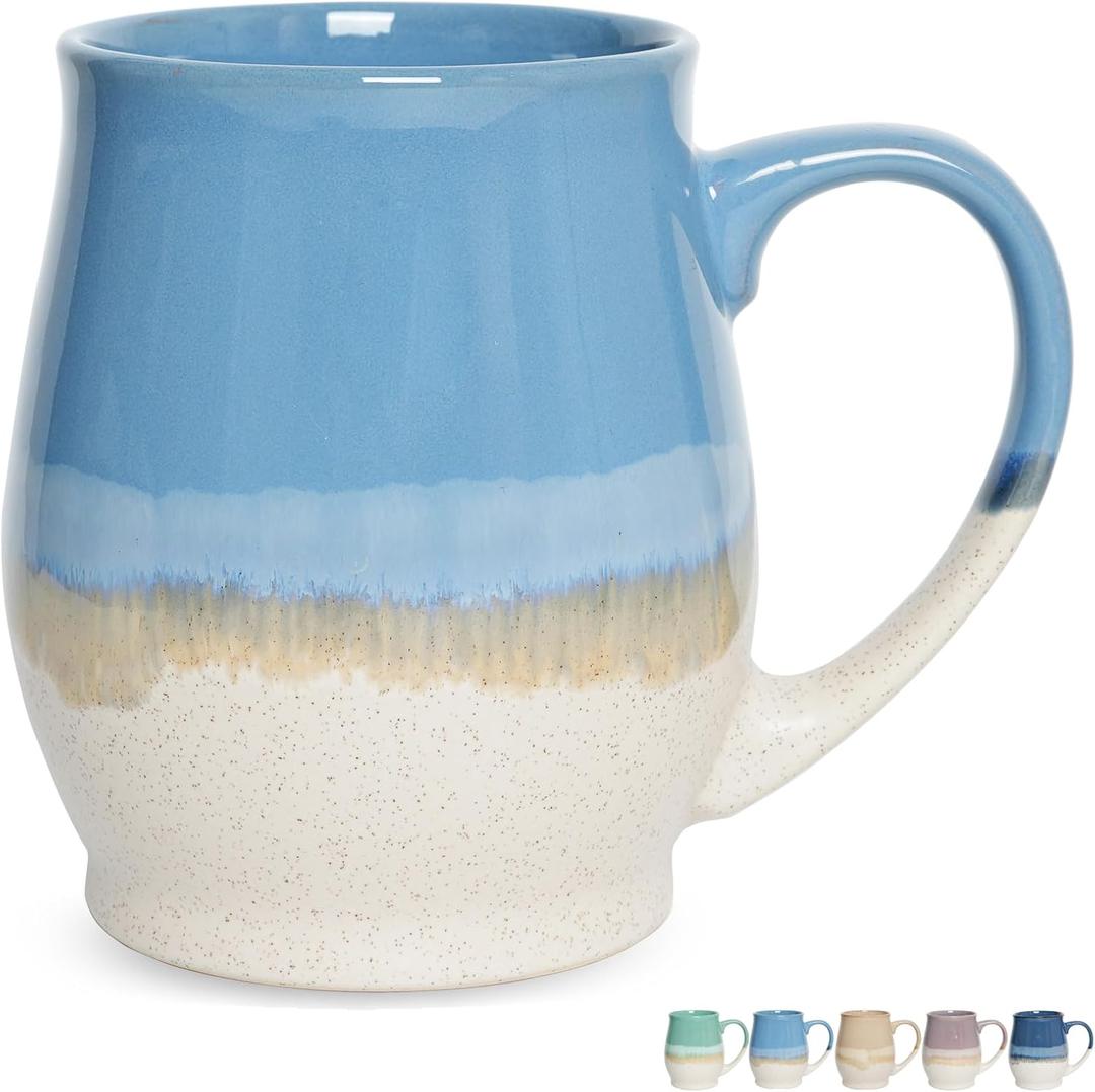 Bosmarlin Extra Large Ceramic Coffee Mug, 25 Oz, Dishwasher and Microwave Safe, Big Oversized Tea Cup for Office and Home (Blue)
