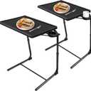 TV Tray Table, TV Dinner Table with 3 Tilt Angles and 6 Height Adjustments, Folding Adjustable Tray Tables with Cup Holder for Eating on Couch, Bed & Sofa, Set of 2