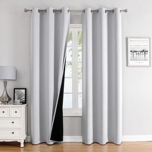 ChrisDowa 100% Blackout Curtains 78 inch Long for Bedroom with Black Liner, 2 Thick Layers Total Blackout Thermal Insulated Grommet Window Curtains 2 Panels Set (Greyish White, 42 x 78 Inch)