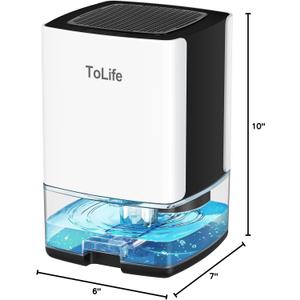 ToLife Dehumidifier 30 OZ Water Tank with Auto-Off 500 sq.ft Portable Small Dehumidifiers for Home Bathroom Bedroom RV Closet Room 7 Colors LED Light, White